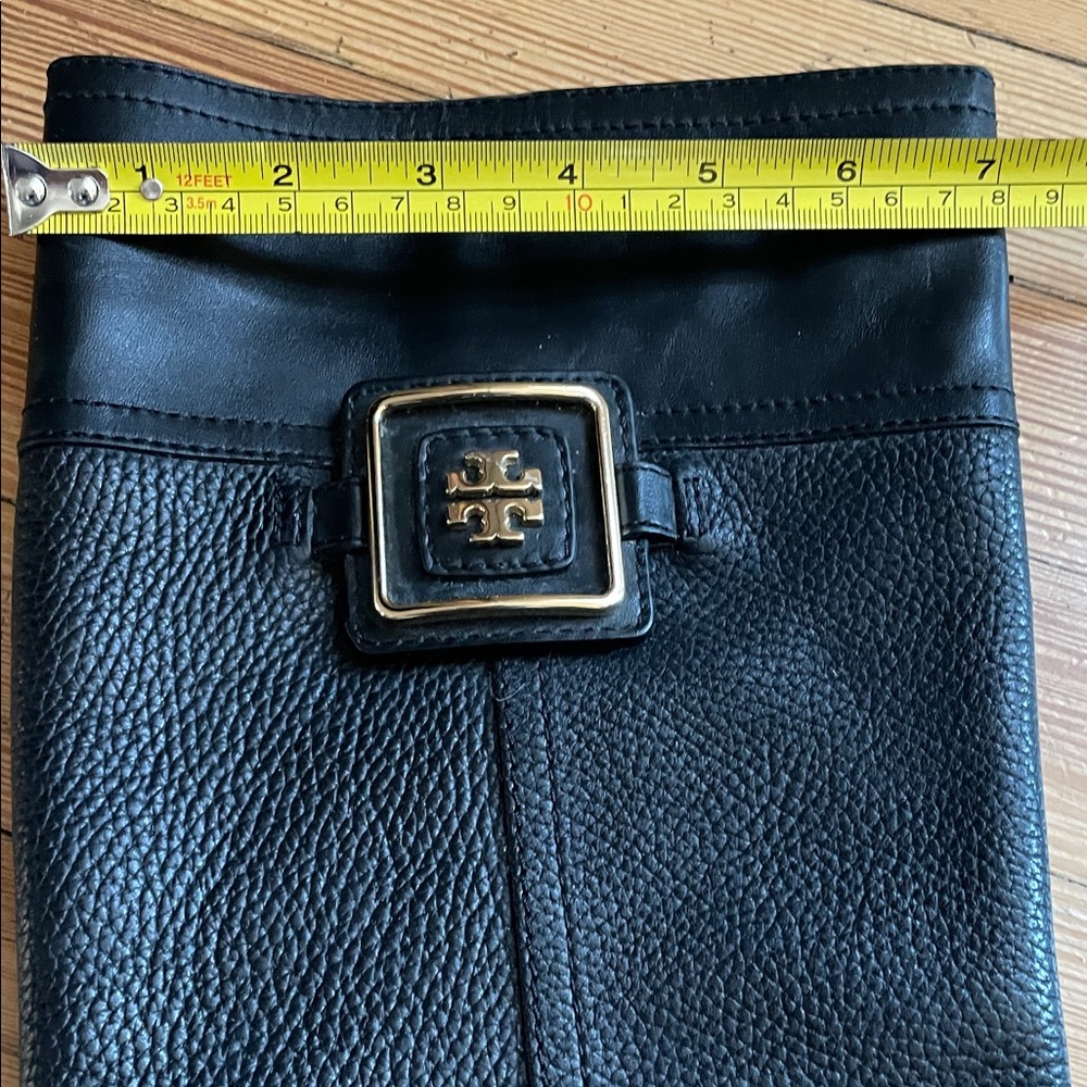Tory Burch Black Leather Julian Riding Boots with Gold Buckle - Picture 11 of 14